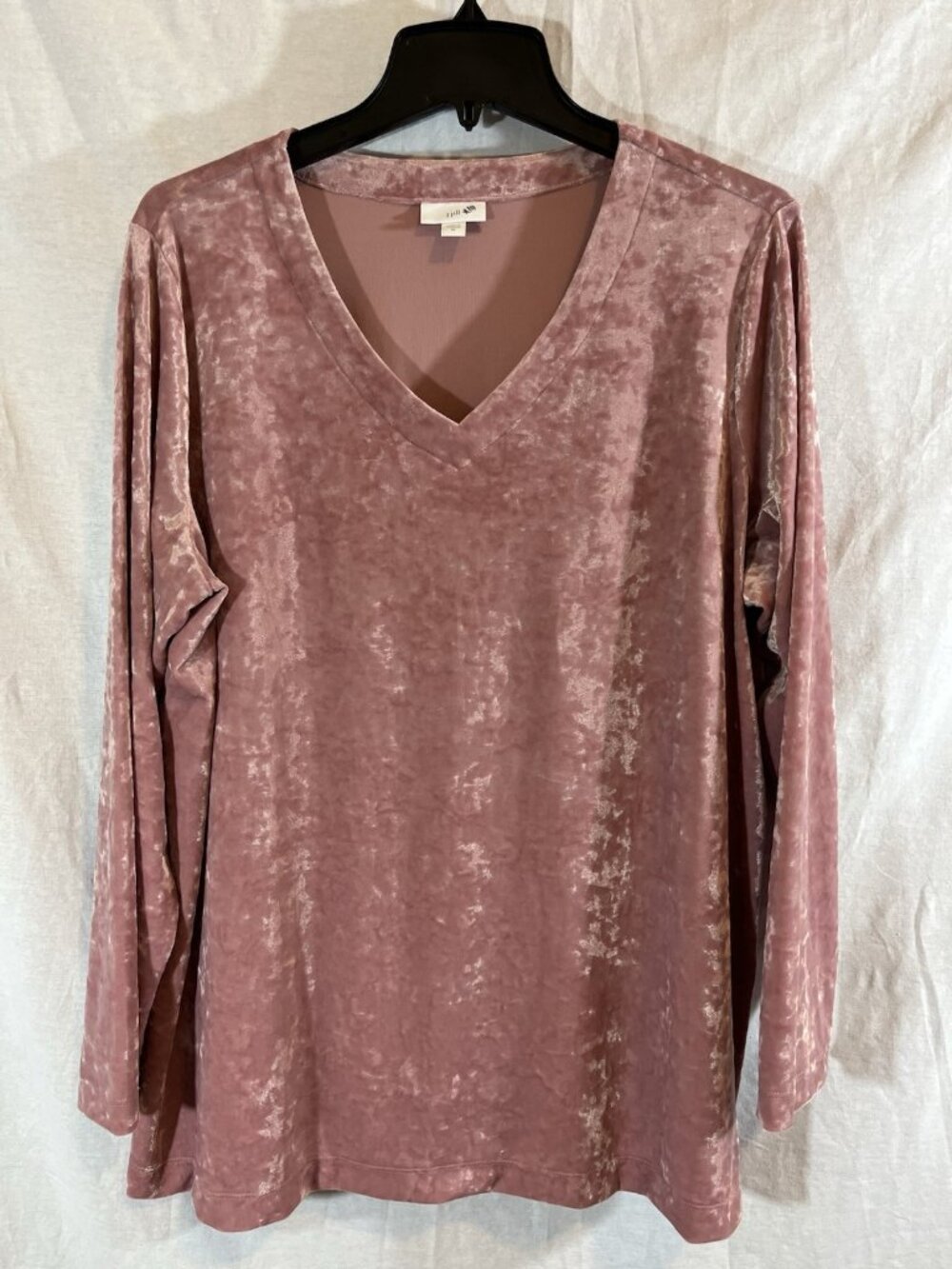 J Jill Women’s XL Pink Crushed Velour V-Neck Long Sleeve Blouse